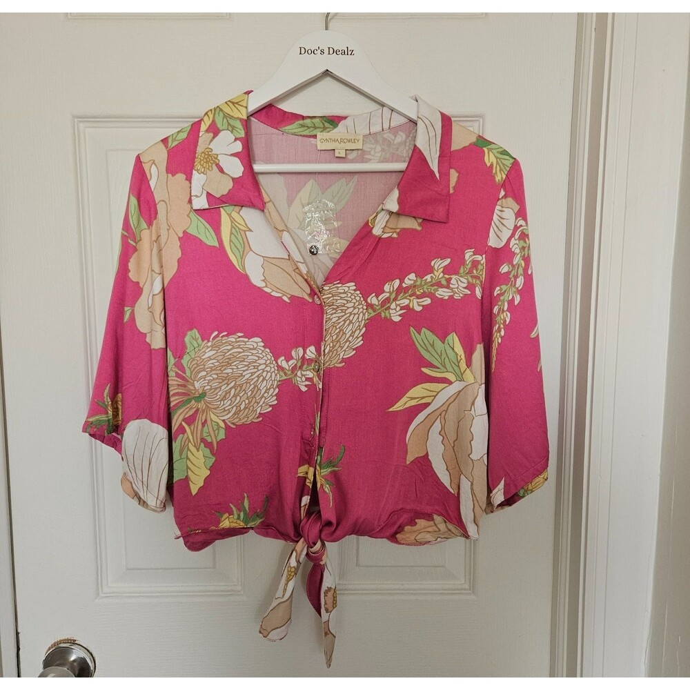 Cynthia Rowley Crop Top Pink Floral Pattern Women's Large